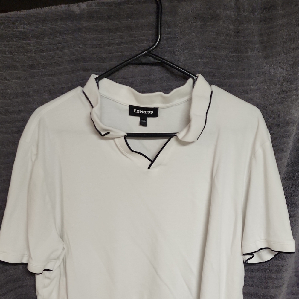 Express White and Cream Fitted Button Down Shirt
